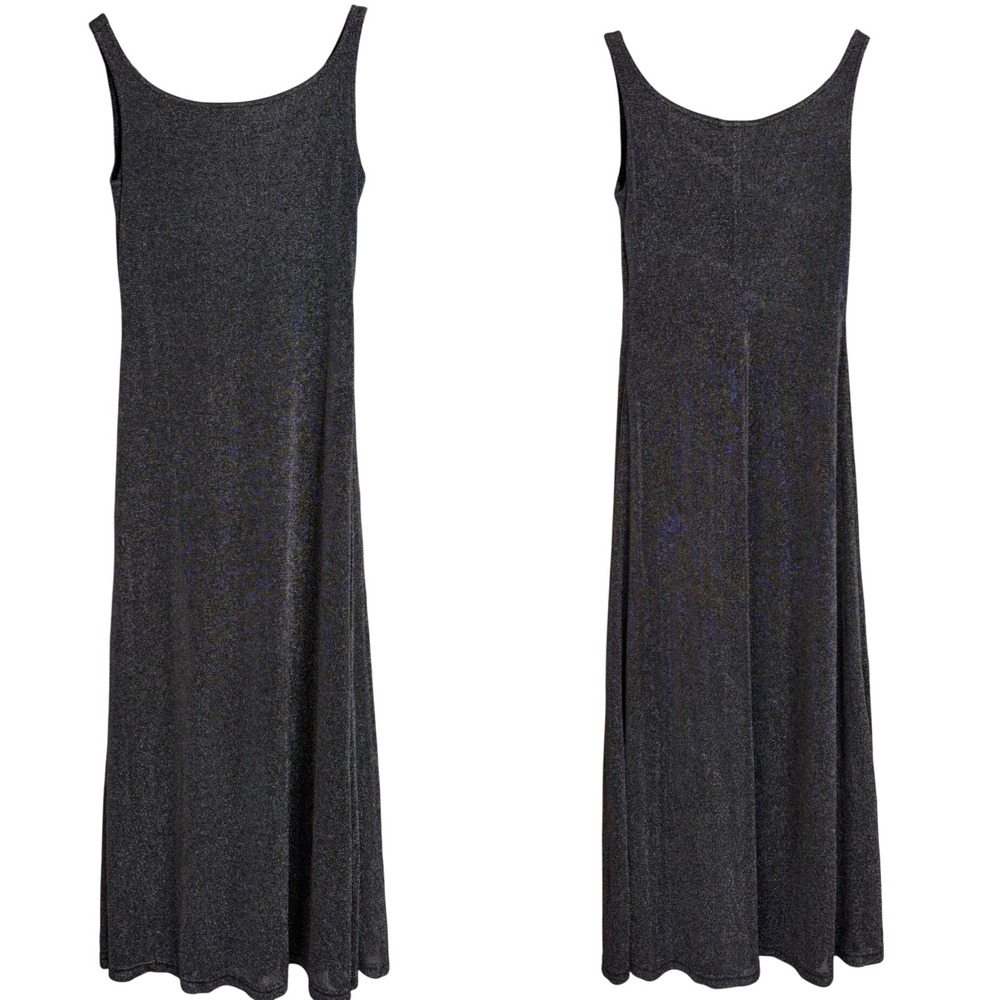 Dennis Goldsmith Vintage Metallic Shimmer Maxi Dress Grey Silver Scoop M